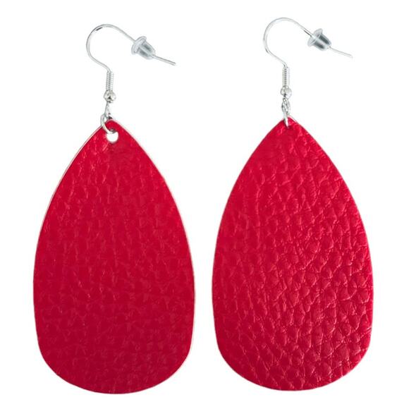 Fashion Jewelry Jewelry - Red Textured Leather Teardrop Earrings
